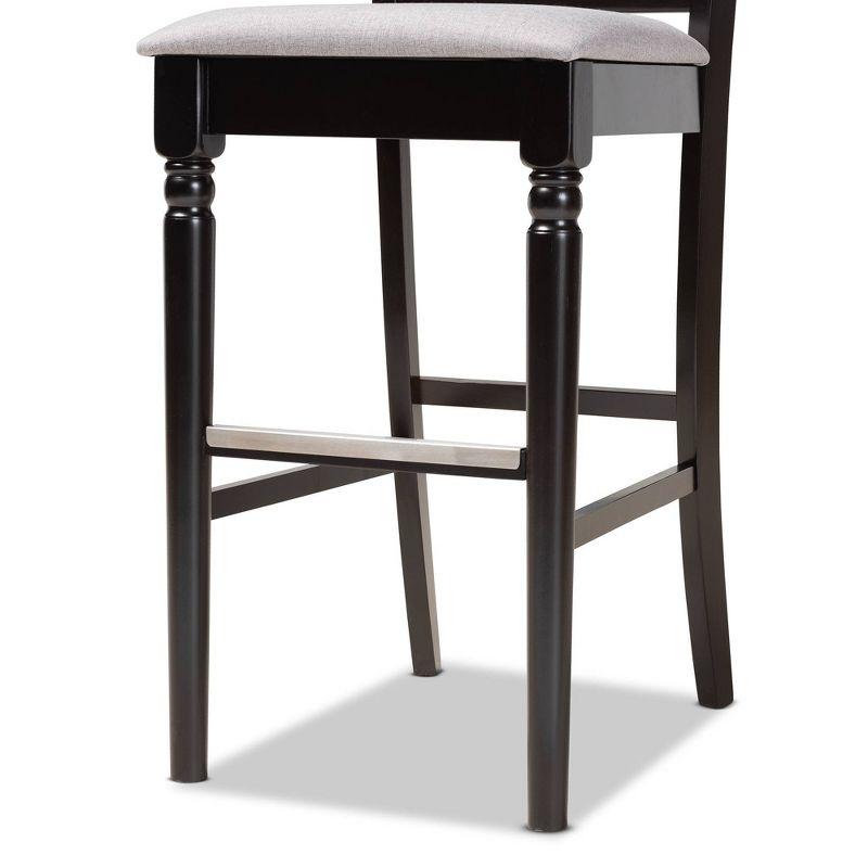 Alexandra 47.6" Grey Fabric and Espresso Wood Bar Stools, Set of 2