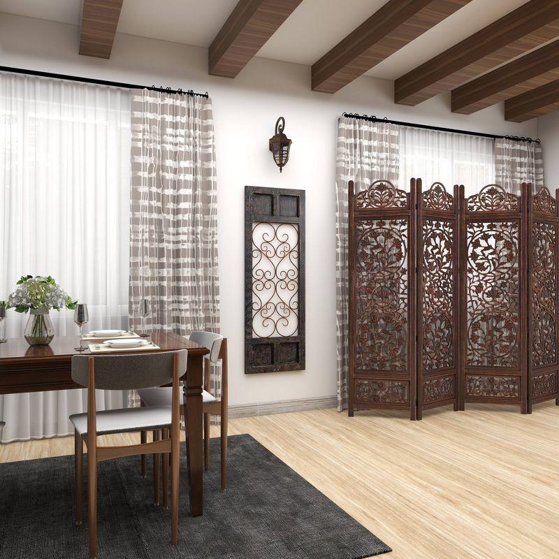 Olivia & May Traditional Wood Scroll Window Inspired Wall Decor with Metal Scrollwork Relief Brown: Vertical Iron Frame, Carved Art Object