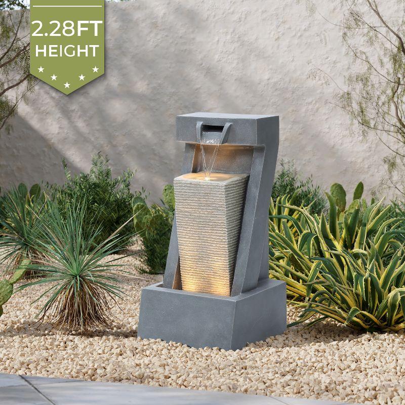 LuxenHome Gray Resin 2-Column Sculpture Outdoor Fountain with Lights