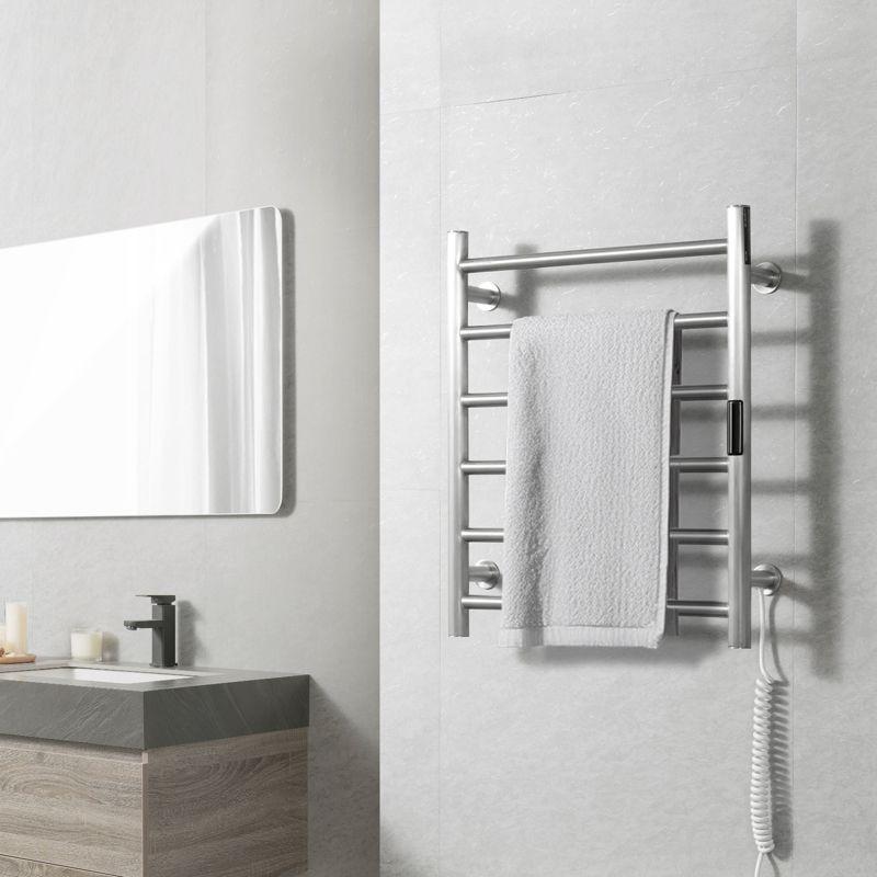 VEVOR 6 Bars Towel Warmer Rack, Wall Mounted Heated Towel Rack for Bathroom, IPX5 Waterpoof Towel Heater Rack with Timer & Display Screen, Silver