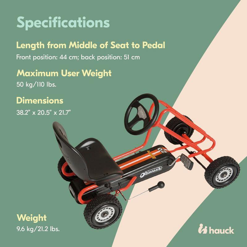 hauck Lightning Ride On Pedal Go Kart Toy with Ergonomic Adjustable Bucket Seat, Handbrake, and Sharp Handling for Boys and Girls, Red