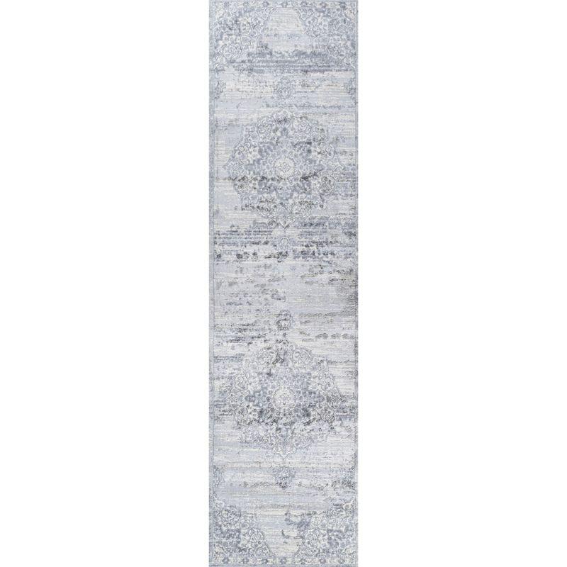 2' X 8' Modern Persian Vintage Moroccan Medallion Runner Rug, Light Gray - JONATHAN Y