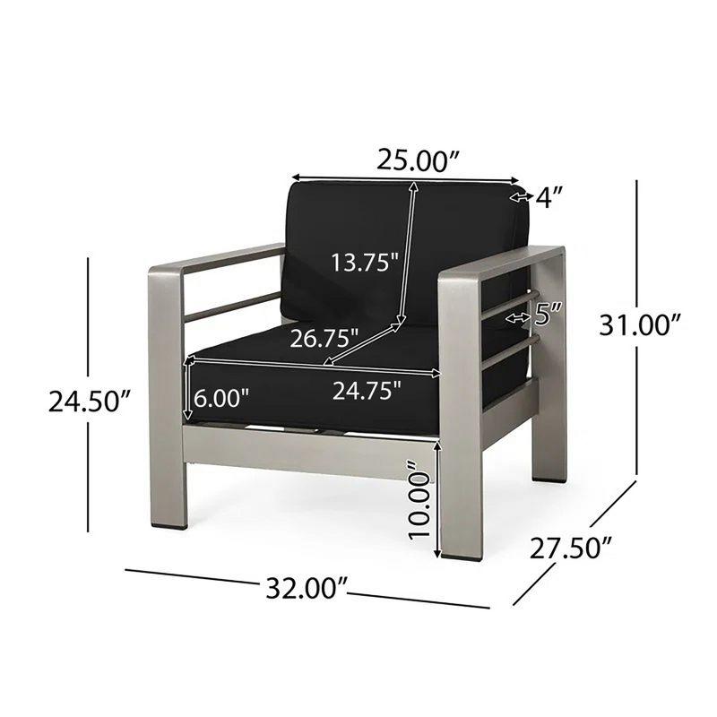 Christopher Knight Home Cape Coral Outdoor Aluminum Club Chairs with Sunbrella Cushions, Silver/Black