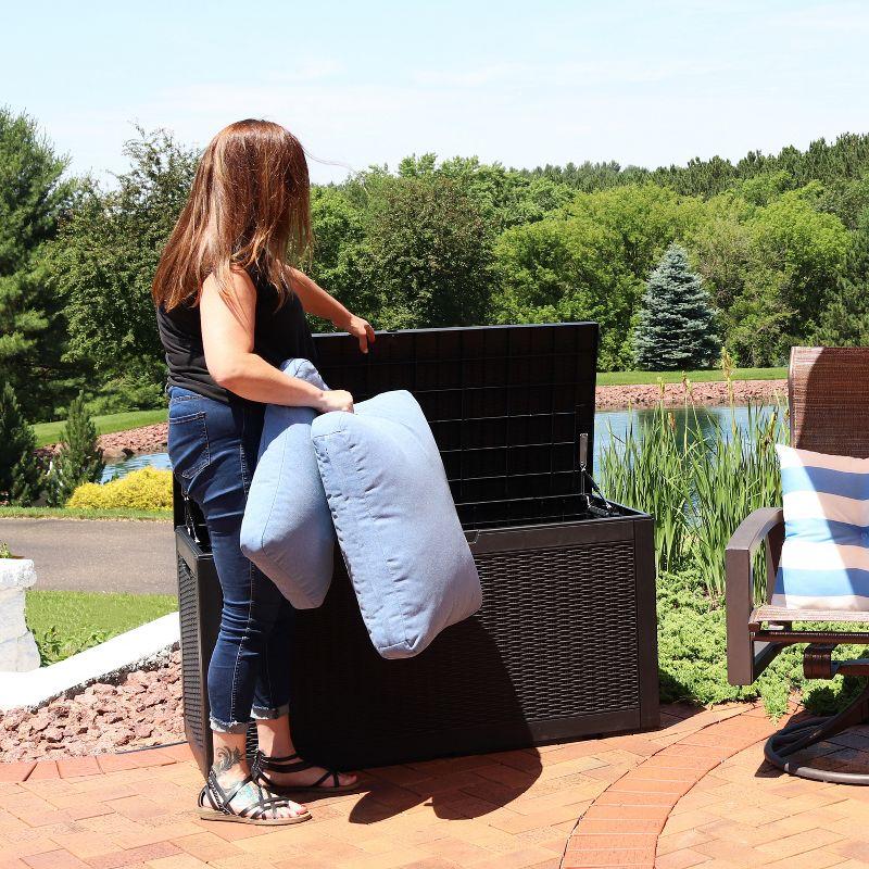 Sunnydaze Outdoor Deck and Patio Storage Box with Rattan Design - 100 Gal. - Phantom Gray