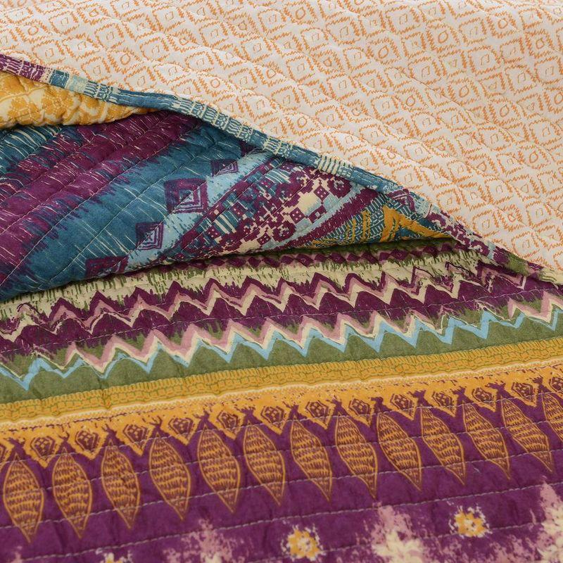 Fuchsia/Gold/Teal Standard Cotton Reversible 3 Piece Quilt Set