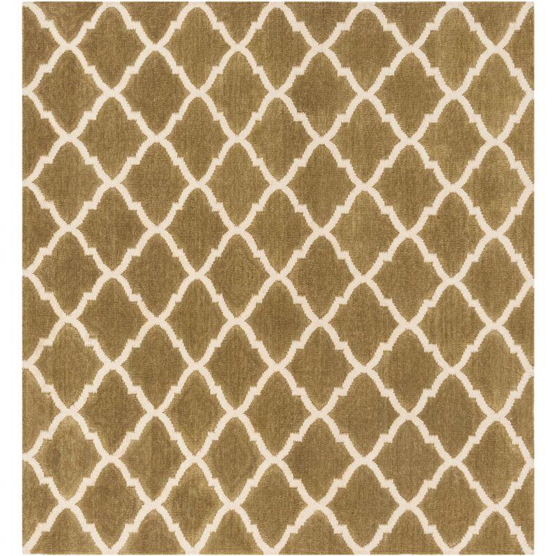 Ivory and Green Handmade Wool Flat Woven Square Rug