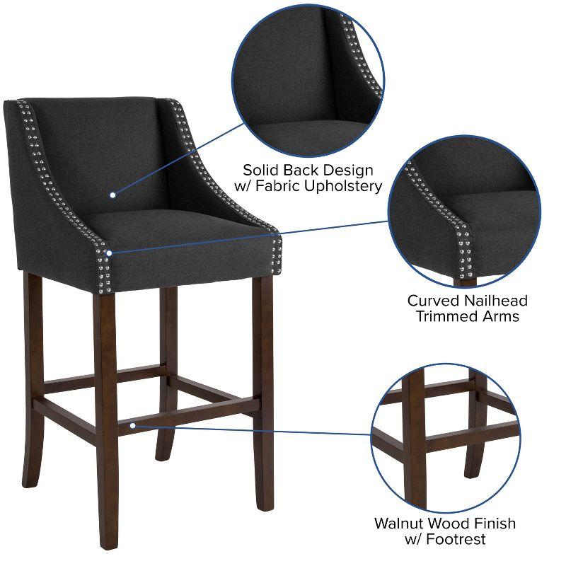 Charcoal Fabric Bar Height Stool with Nailhead Trim