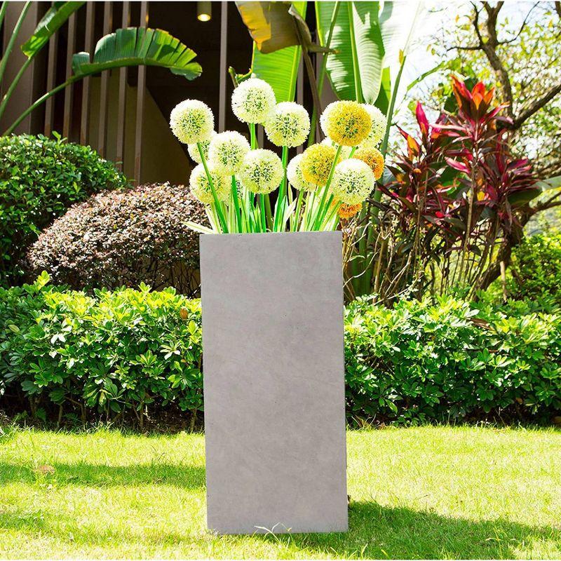 Rosemead Home & Garden, Inc. 14" Wide Kante Lightweight Durable Modern Tall Square Outdoor Decorative Planter Weathered Concrete Gray