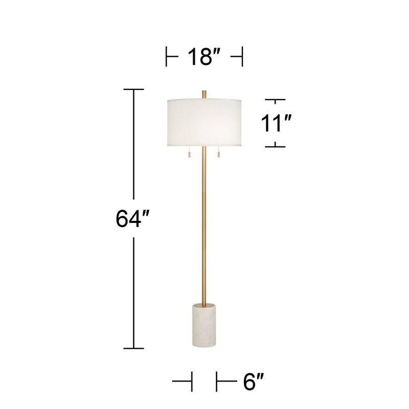 Gold Metal Floor Lamp with White Linen Shade and Marble Base