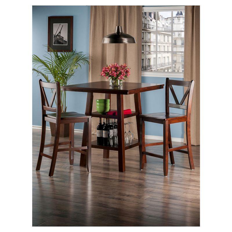 3pc Orlando Counter Height Dining Set with V-Back Stools, Storage - Winsome