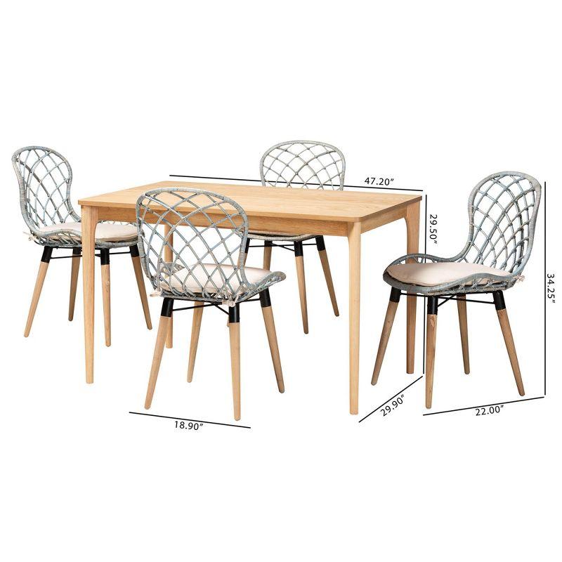 Baxton Studio Sabelle Modern Bohemian Light Blue Rattan and Natural Brown Finished Wood 5-Piece Dining Set