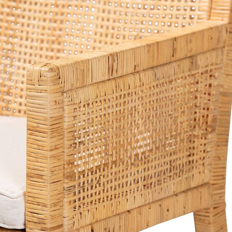 Karis Wood and Rattan Armchair Natural/White - bali & pari: Polyester Upholstery, No Assembly Required