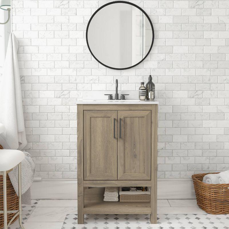 Taylor & Logan 25" Vivien Bathroom Vanity Brown: Stoneware Top, Wood Frame, Single Basin