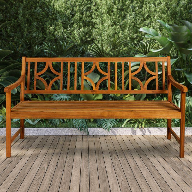 Sloane 3-Seat Ogee Diamond-Back Acacia Wood Outdoor Garden Patio Bench - JONATHAN Y