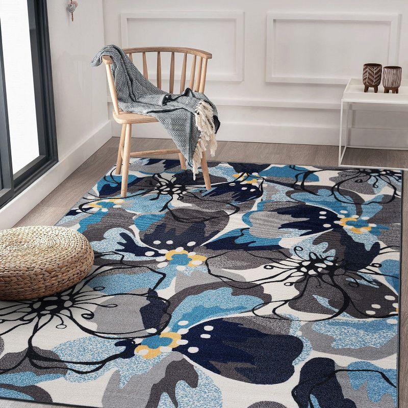 World Rug Gallery Modern Floral Non-Slip (Non-skid) Area Rug - Gray 3'3" x 5'