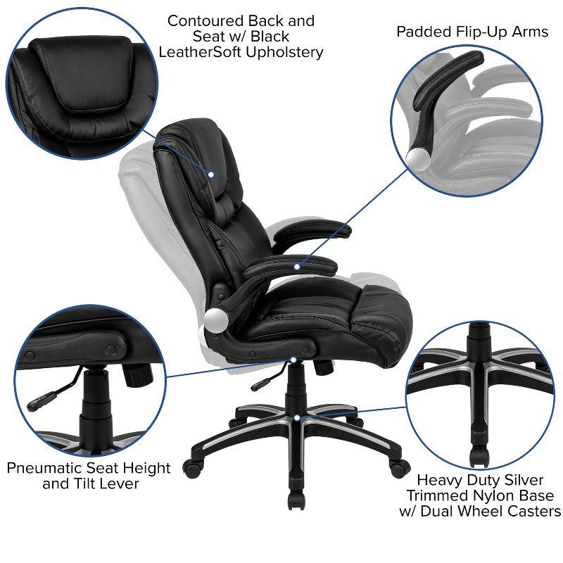 Flash Furniture Hansel High Back Black LeatherSoft Executive Swivel Office Chair with Double Layered Headrest and Open Arms