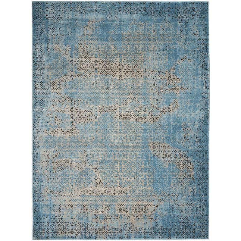 Blue 5' x 7' Stain-Resistant Synthetic Rectangular Area Rug