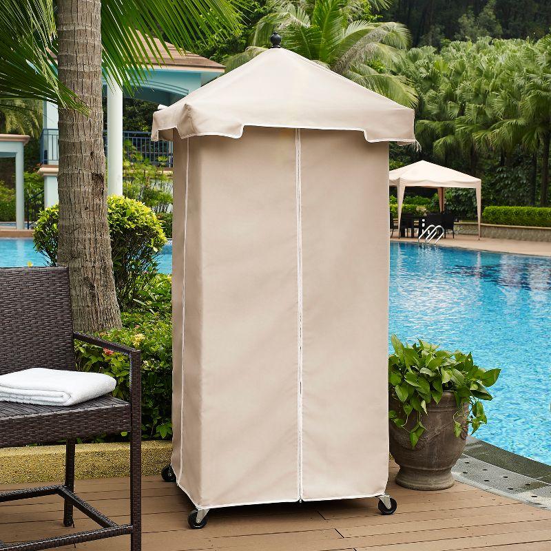 Palm Harbor Outdoor Wicker Towel Valet with Sand Cover and Wheels