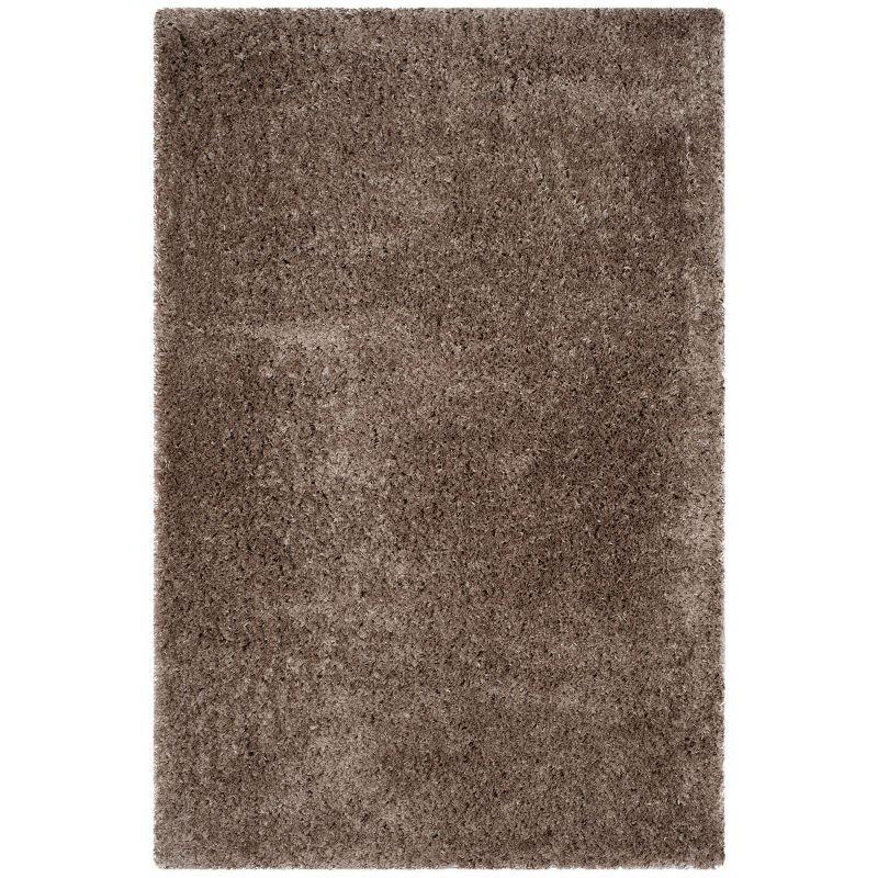 Mushroom Gray Round Synthetic Shag Area Rug 3' x 5'