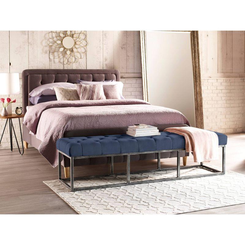 Danes Cobalt Blue Microfiber Tufted Bedroom Bench with Iron Legs