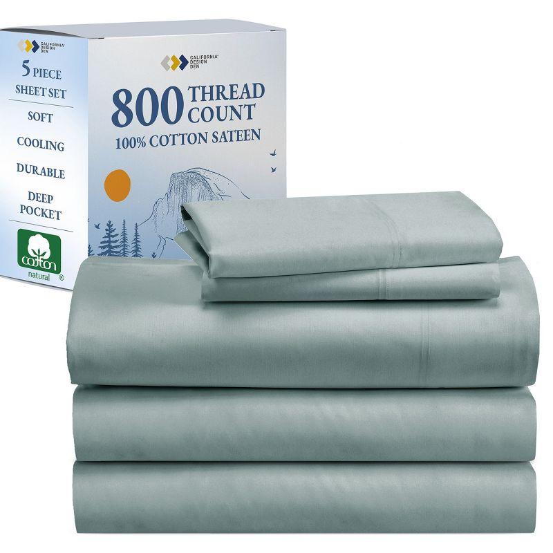 Luxury Bed Sheets Set -  800 Thread Count 100% Cotton Sheets, Deep Pocket, Soft, Cool & Breathable by California Design Den - Soft Teal, Split King