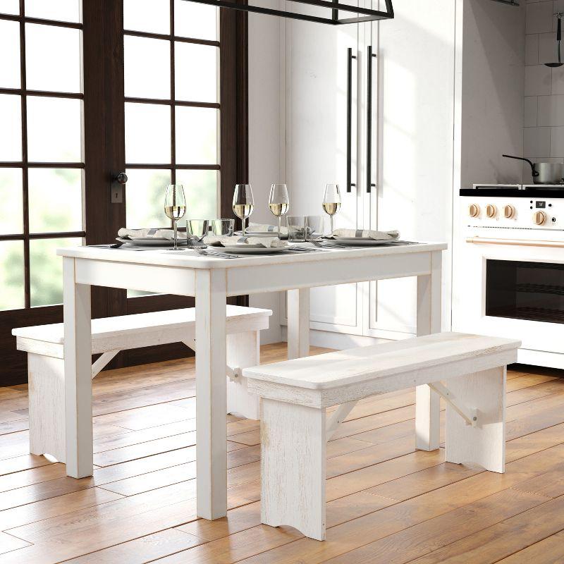 Antique Rustic White Solid Pine Farmhouse Dining Table