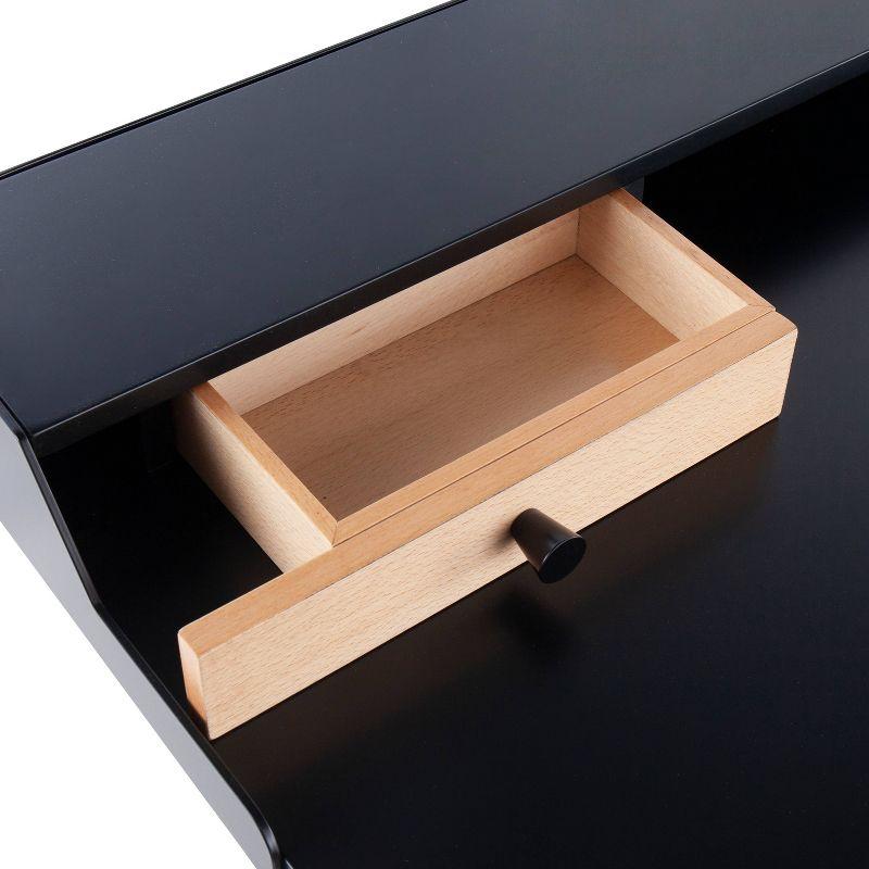Harvey Contemporary Computer Desk Steel/Wood Black - LumiSource: Mid-Century Office Furniture, 2 Drawers, Open Shelf Storage