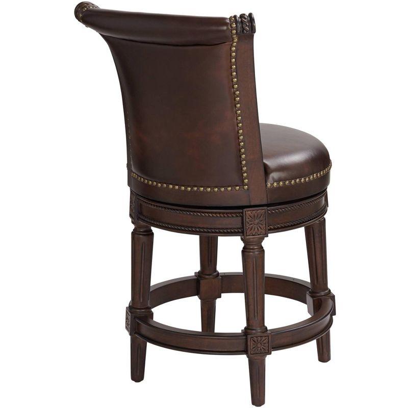 55 Downing Street Addison Walnut Swivel Bar Stool Brown 26" High Traditional Mocha Leather Cushion with Backrest Footrest for Kitchen Counter Height