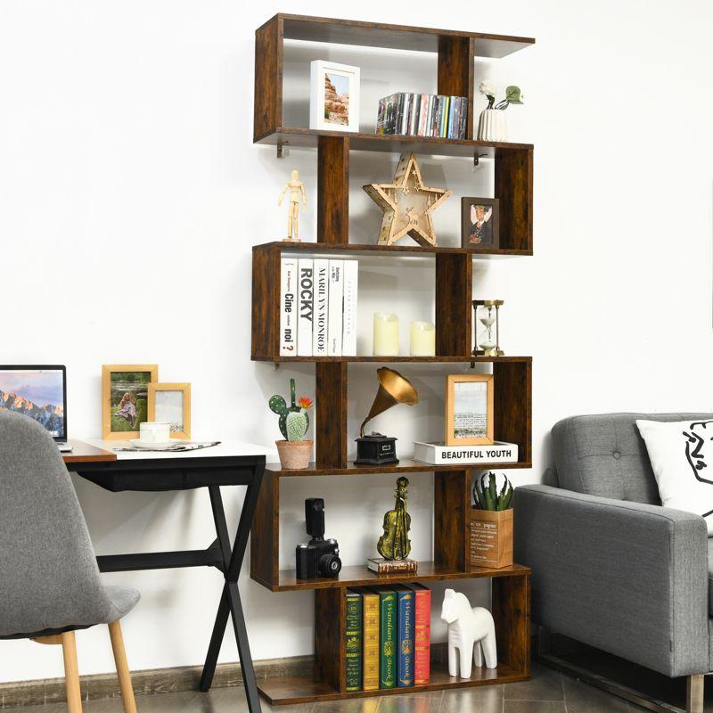 Modern 6-Tier S-Shaped Coffee Bookshelf in Engineered Wood