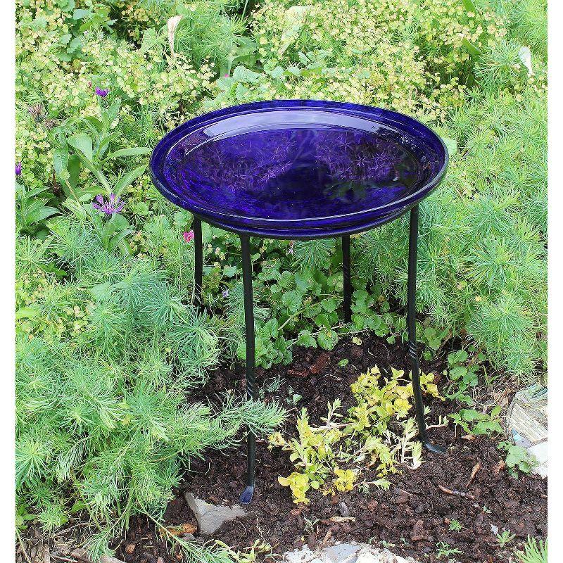 Cobalt Blue Crackle Glass Hanging Birdbath Bowl