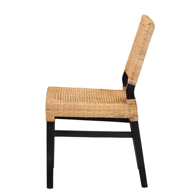 bali & pari Lesia Modern Bohemian Natural Brown Rattan and Espresso Brown Mahogany Wood Dining Chair