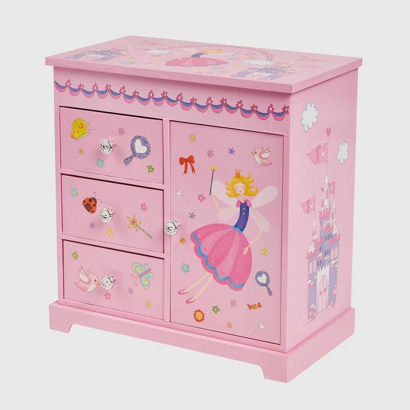 Pink Wooden Girls' Musical Ballerina Jewelry Box with Drawers