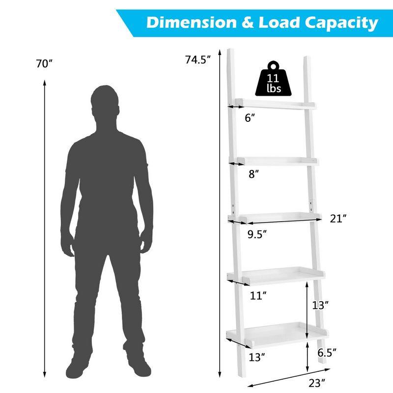 Costway Versatile White 5-Tier Bookshelf Leaning Wall Shelf Ladder  Bookcase White