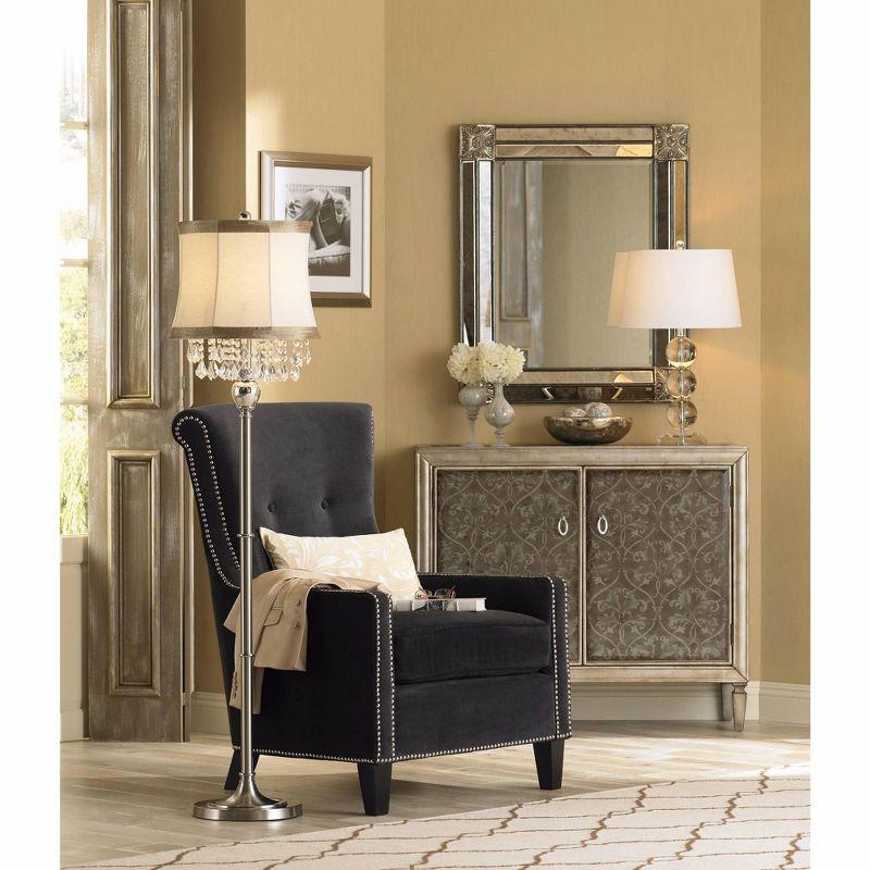 360 Lighting Mersenne Modern Table Lamp 26" High Clear Crystal Globes Stacked Silver Pole White Drum Shade for Bedroom Living Room Bedside Nightstand