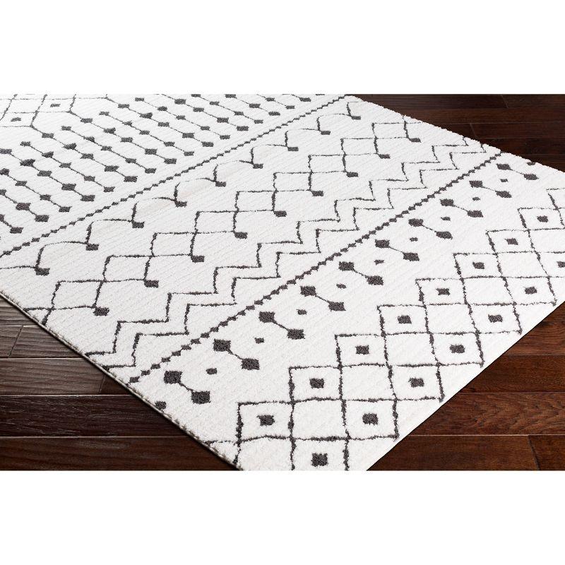 Round Black and White Shag Synthetic Rug