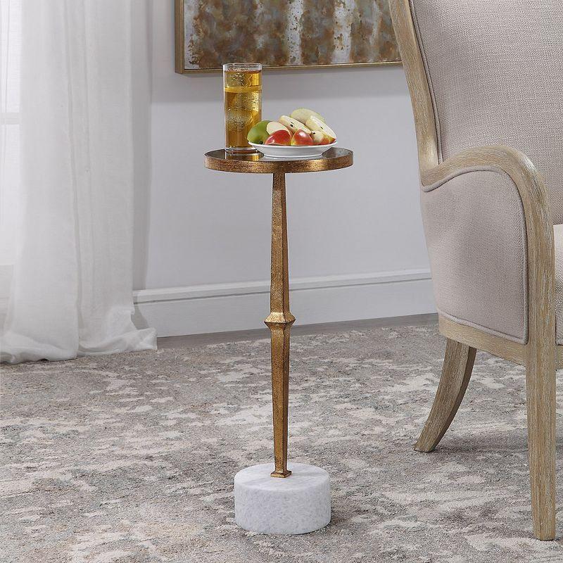 Gold and Marble Round Accent Table with Mirror Top