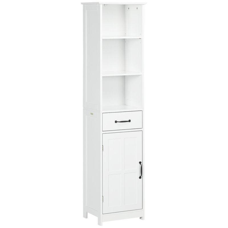 kleankin Slim Bathroom Storage Cabinet, Tall Bathroom Cabinet, Linen Tower with 3 Open Shelves, Drawer, Recessed Door and Adjustable Shelf, White