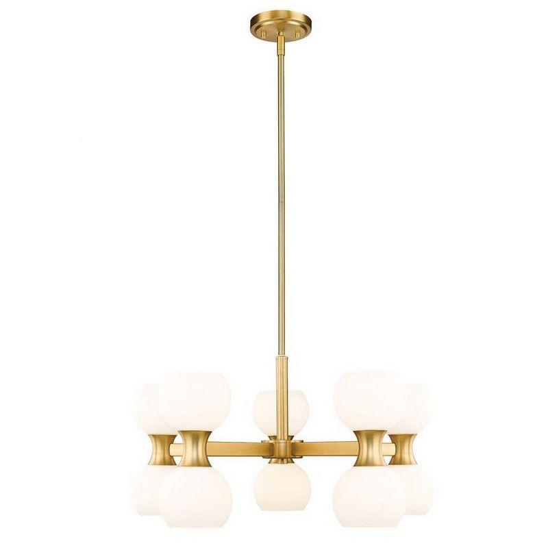 Modern Gold 10-Light Chandelier with Opal Glass Shades