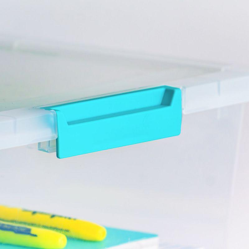 IRIS USA 12 Qt. Large Deep Clip Box, 4 Pack, Clear Plastic Storage Container Bins with Latching Lids, Seafoam Blue Buckles