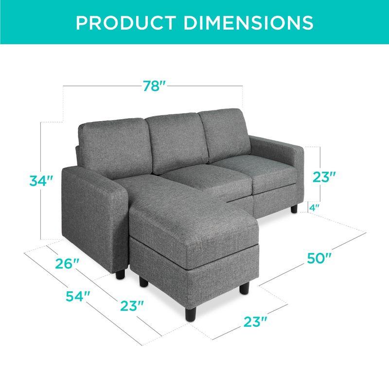 Best Choice Products Linen Sectional Sofa Couch w/ Chaise Lounge, Reversible Ottoman Bench