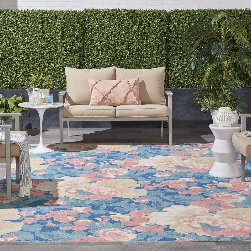 Waverly Floral Blue Outdoor Area Rug