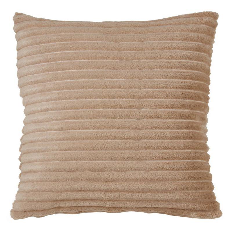 Beige Ribbed Faux Fur Square Throw Pillow