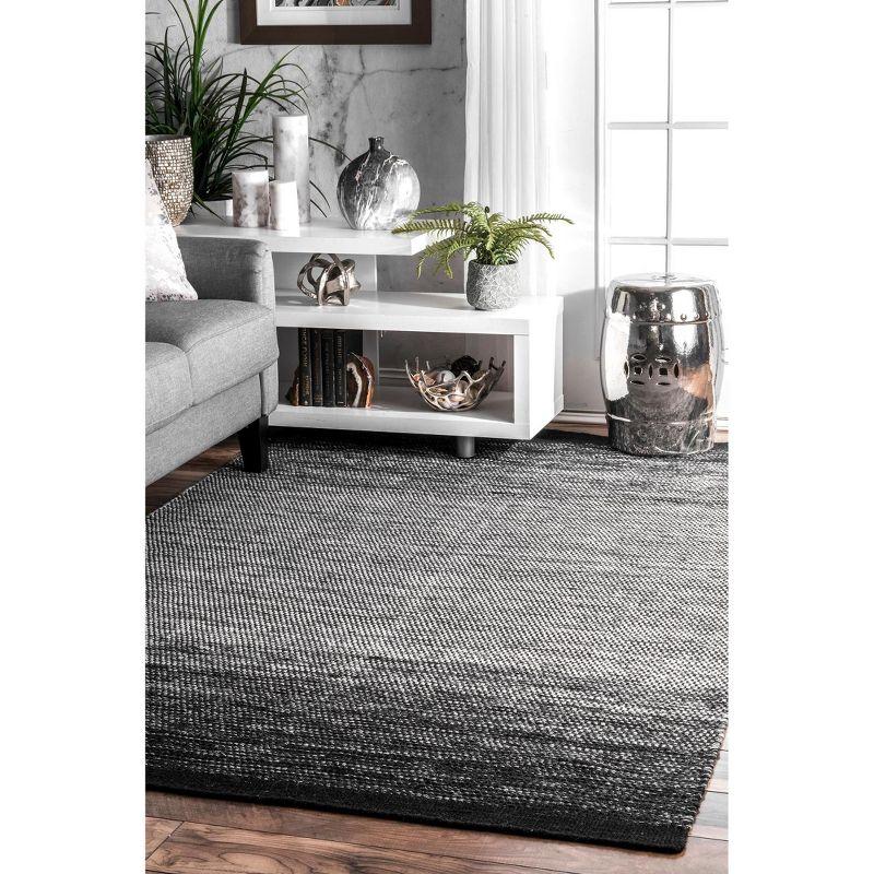 Nuloom Desantis Striped 6x9 Wool Indoor Area Rug for Living Room Bedroom Dining Room Kitchen, Black and White/Blue
