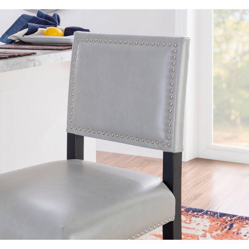 24" Brook Padded Back Faux Leather Nailhead Counter Height Barstool Gray - Linon: Solid Hardwood Frame, Footrails