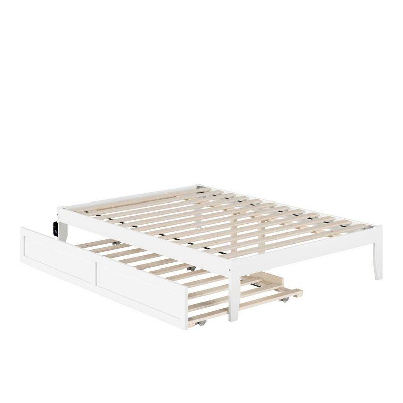 Elegant Full-Size White Platform Bed with Twin Trundle and USB Charging