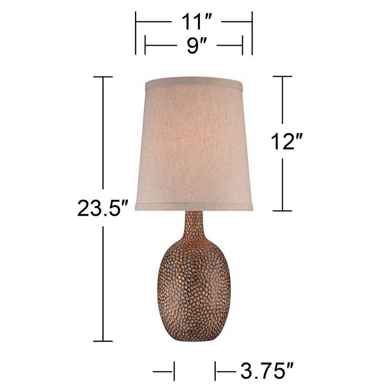 360 Lighting Chalane Rustic Accent Table Lamp 23 1/2" High Antique Bronze Hammered Texture Natural Beige Linen Shade for Bedroom Living Room Bedside