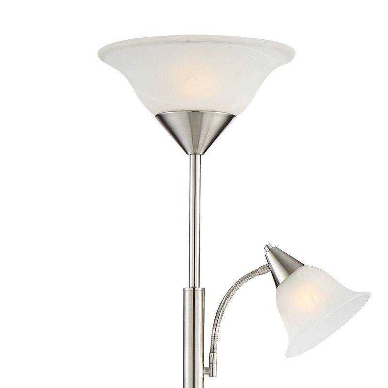 360 Lighting Jordan Modern Torchiere Floor Lamp with Side Lights 71 1/2" Tall Brushed Nickel Alabaster Glass Shade for Living Room Reading Bedroom