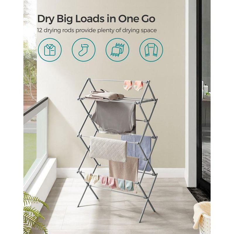 SONGMICS Foldable Clothes Drying Rack, Laundry Drying Rack, Clothes Airer, Steel Frame, 14.6 x 29.5 x 53.2 Inches, Easy Assembly, Indoor Outdoor Use