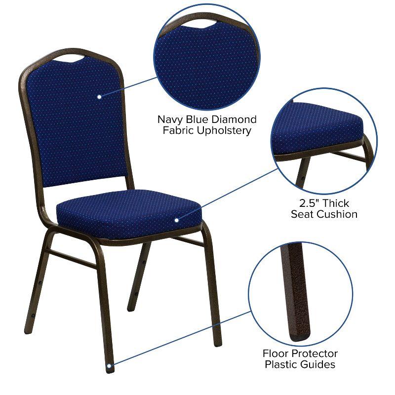 Navy Blue Patterned Fabric Stacking Banquet Chair with Gold Frame