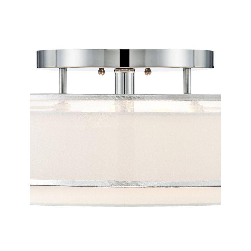 Possini Euro Design Modern Ceiling Lighting Semi Flush Mount Fixture 16" Wide Chrome 2-Light Sheer Outer Off White Inner Drum Shade for Bedroom House